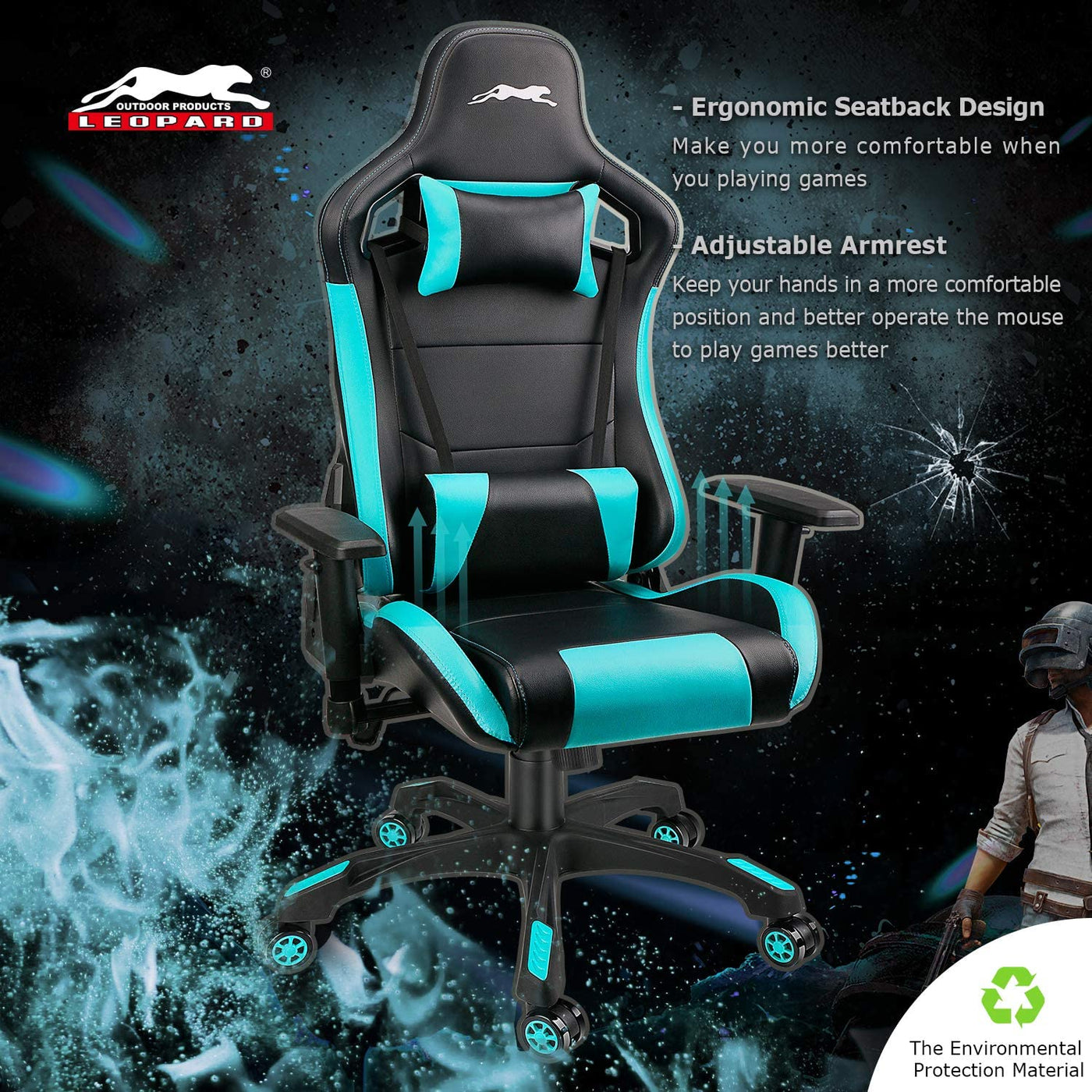 Swivel Gaming Chair with Adjustable Armrest Light Blue - HOMEKOKO
