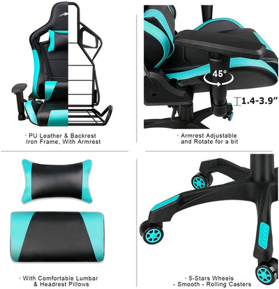 Swivel Gaming Chair with Adjustable Armrest Light Blue - HOMEKOKO