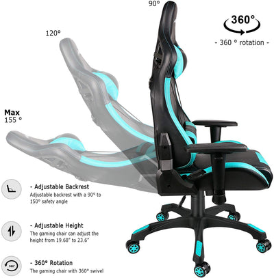Swivel Gaming Chair with Adjustable Armrest Light Blue - HOMEKOKO
