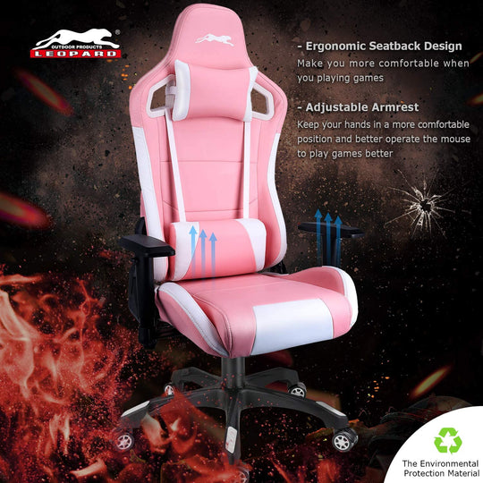 Swivel Gaming Chair with Adjustable Armrest Pink – HOMEKOKO