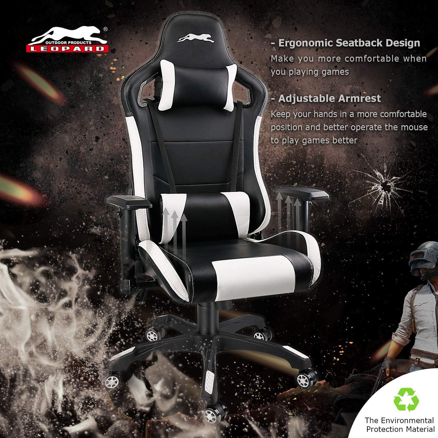Swivel Gaming Chair with Adjustable Armrest White - HOMEKOKO